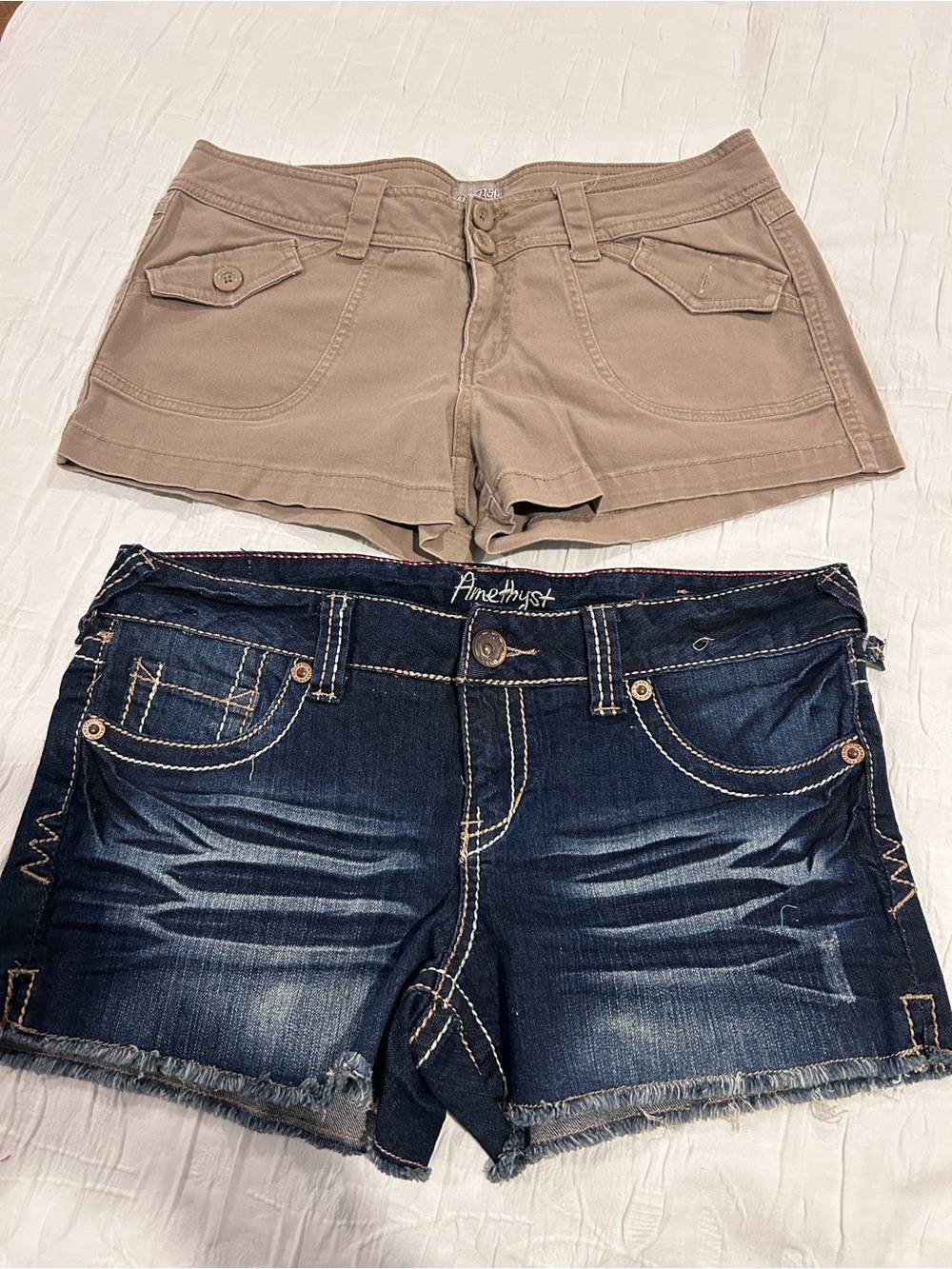 Amethyst Jeans Dark Blue Denim & Taupe Casual Women's Shorts Duo